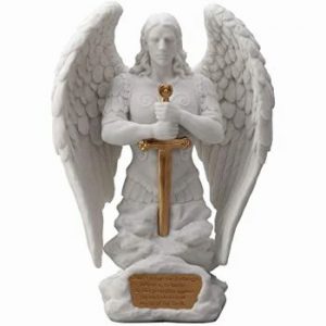 Archangel-Michael-Prayer-Monument-Marble-White-Golden-Finish-Angel-Statue